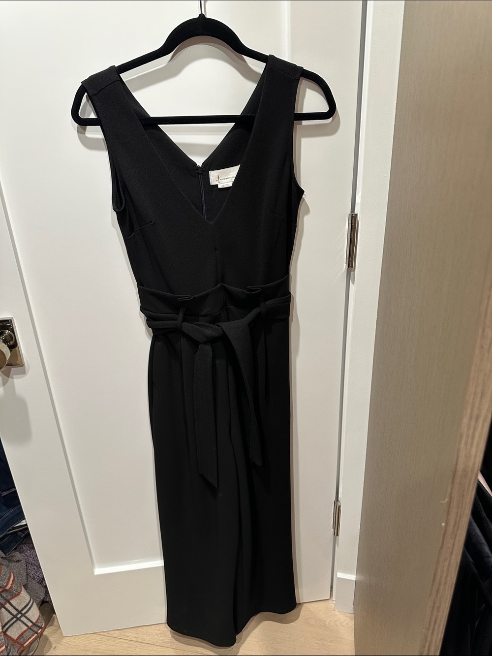 Black Sleeveless V-Neck Belted Jumpsuit
